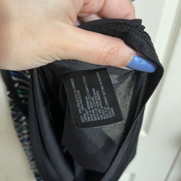 Worthington Womens Black Blue Chevron Striped Stretch Belted Career Dress Small - Picture 5 of 6